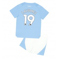Manchester City Julian Alvarez #19 Heimtrikotsatz Kinder 2023-24 Kurzarm (+ Kurze Hosen)